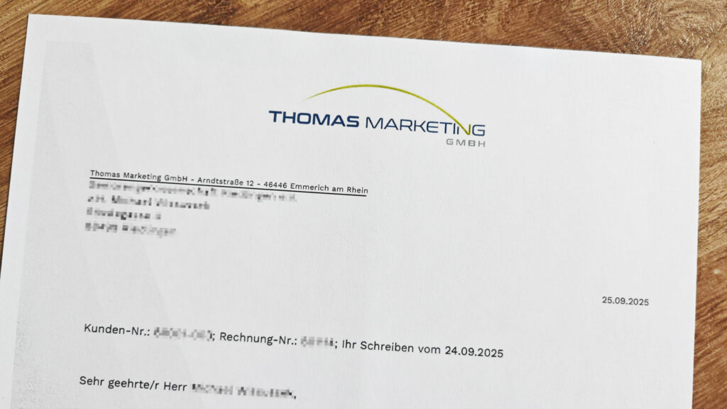 Aussehen eines Schreibens der Thomas Marketing GmbH
